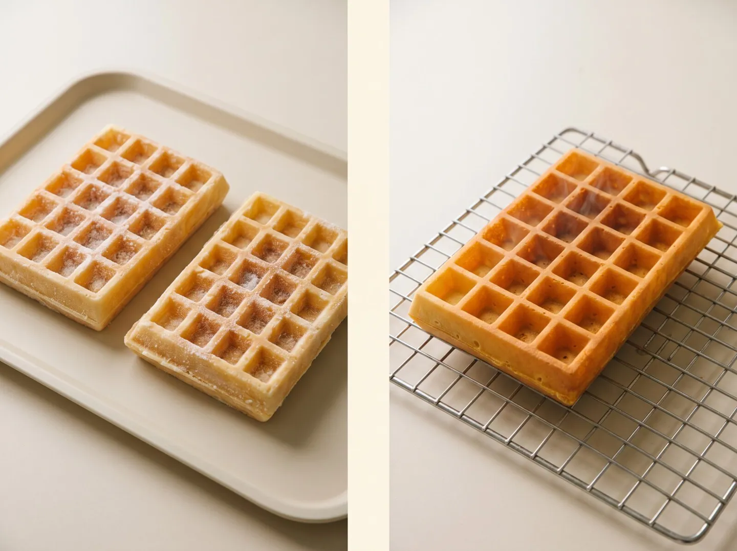 Dondurucudan çıkan waffle ekmeği fırında ısıtılıyor