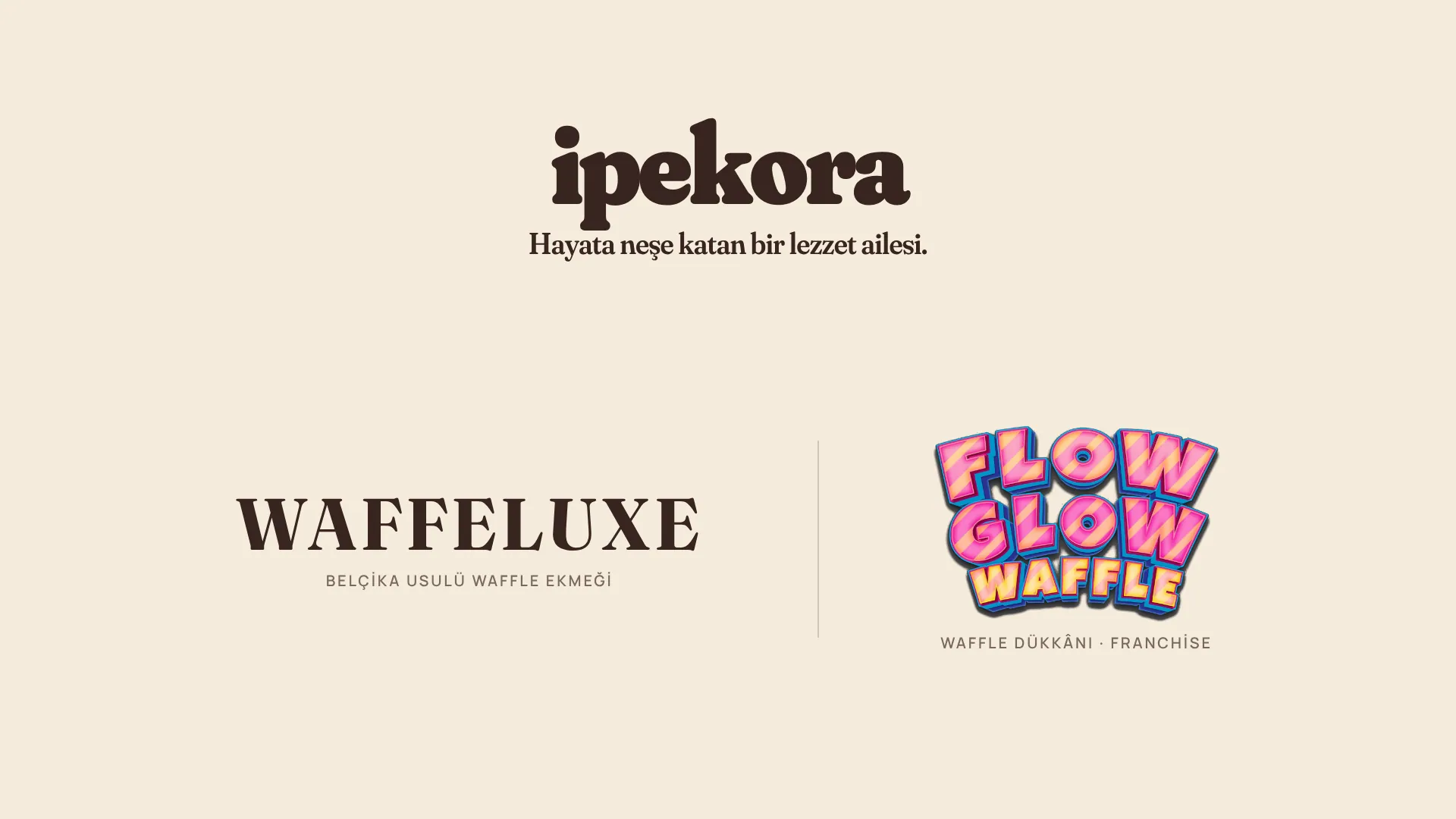 İpekora: Hayata neşe katan bir lezzet ailesi. WAFFELUXE, Belçika usulü waffle ekmeği; FLOW GLOW WAFFLE, waffle dükkânı · franchise